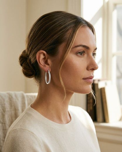 Diamond Classic Inside-Out Hoop Earrings In 14k White Gold 5/8ctw — portrait close