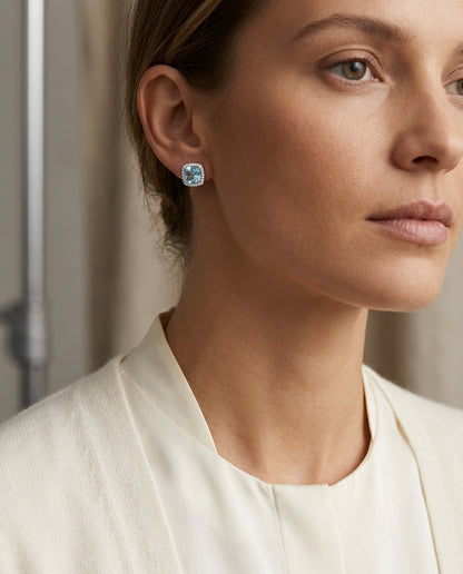 Aquamarine And Diamond Earrings In 14k White Gold — editorial close-up