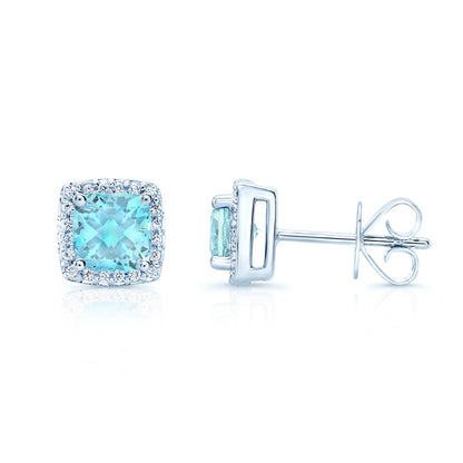 Aquamarine And Diamond Earrings In 14k White Gold