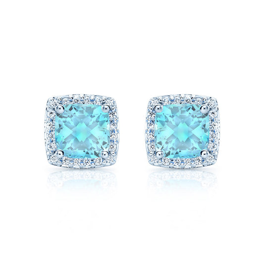 Aquamarine And Diamond Earrings In 14k White Gold