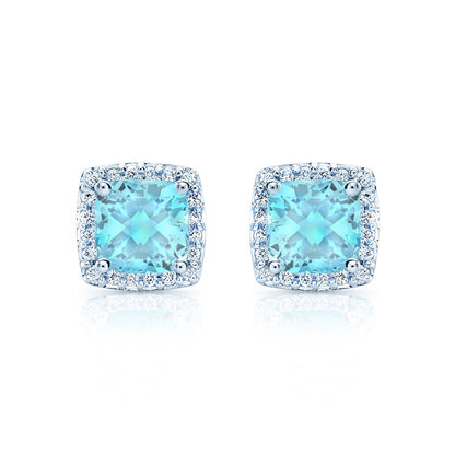 Aquamarine Cushion And Diamond Earrings In 18k White Gold