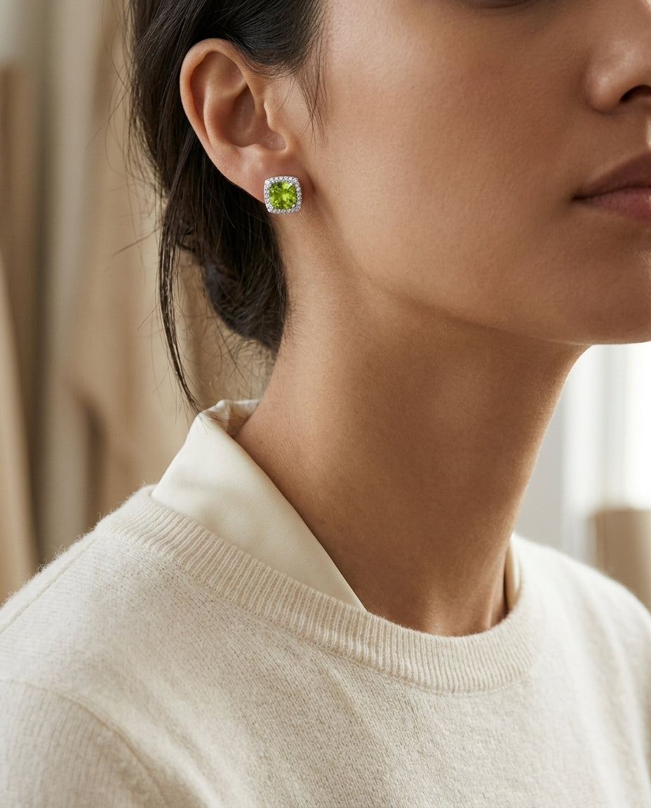 14kw Peridot & Diamond Earring — editorial close-up