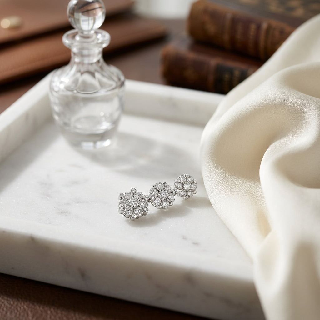 Triple Floral Diamond Drop Earring In 14k White Gold (1 2/3 Ct. Tw.) — atelier still life