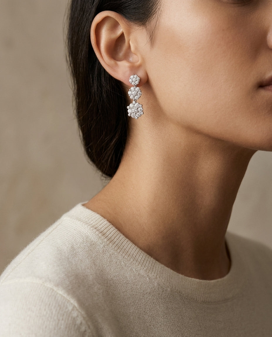 Triple Floral Diamond Drop Earring In 14k White Gold (1 2/3 Ct. Tw.) — editorial close-up