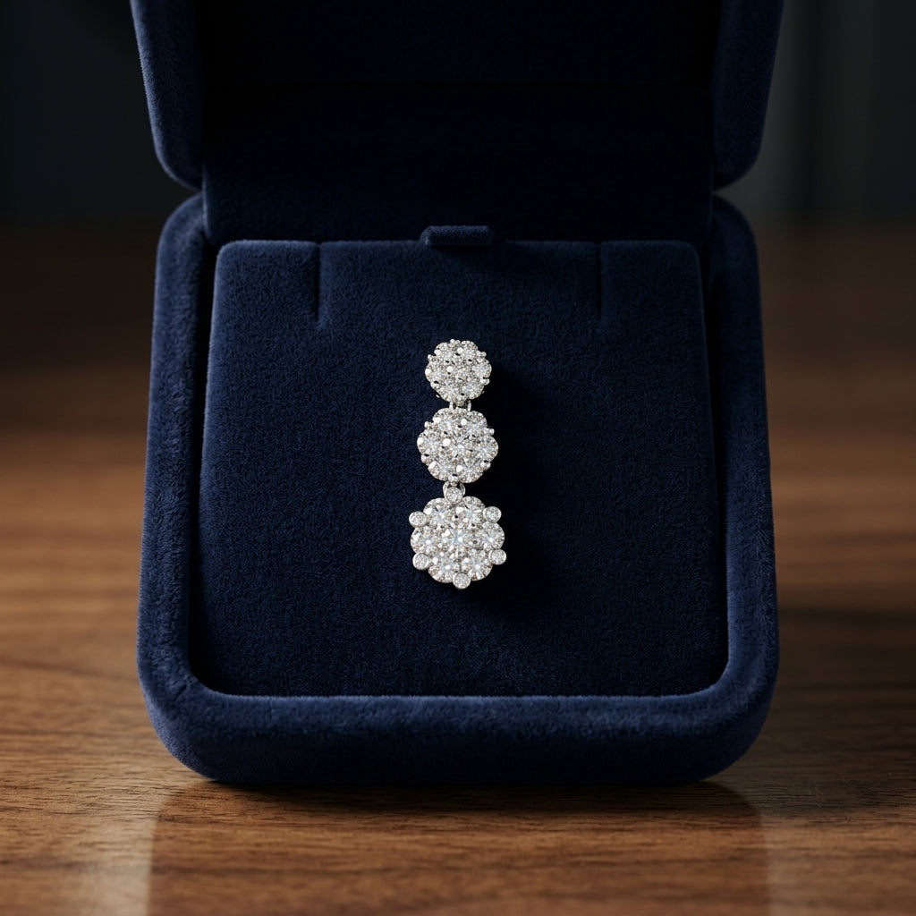 Triple Floral Diamond Drop Earring In 14k White Gold (1 2/3 Ct. Tw.) — gift presentation