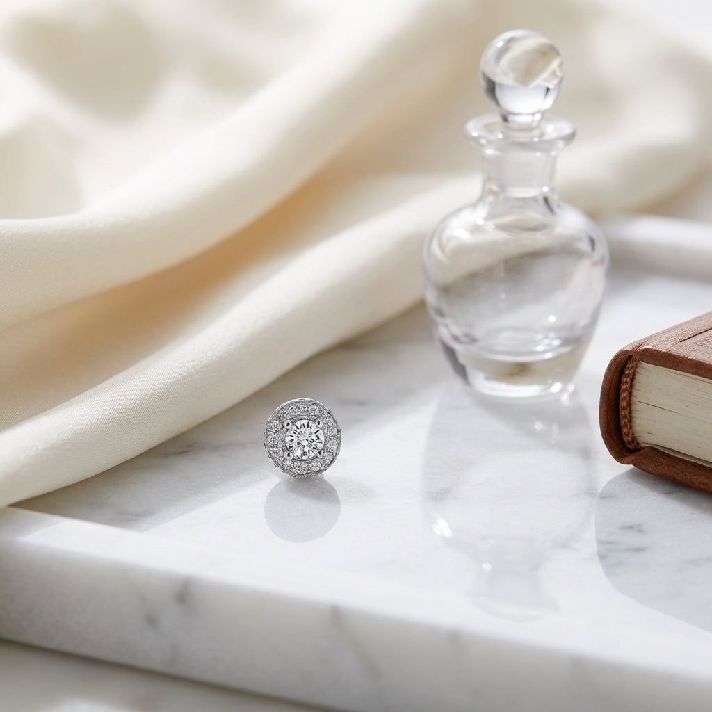 Pave Diamond Halo Studs In 14k White Gold (1/2 Ct.tw.) — atelier still life