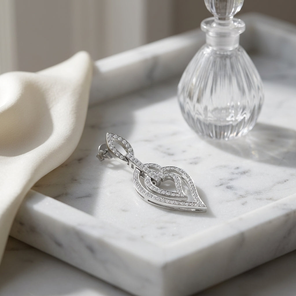 14k White Gold 0.80ctw Double Heart Drop Earrings — atelier still life