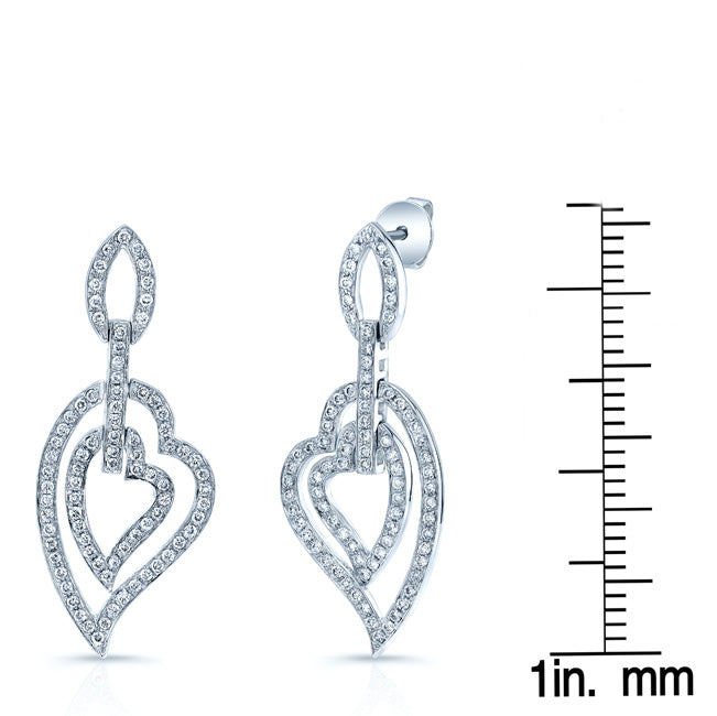 14k White Gold 0.80ctw Double Heart Drop Earrings