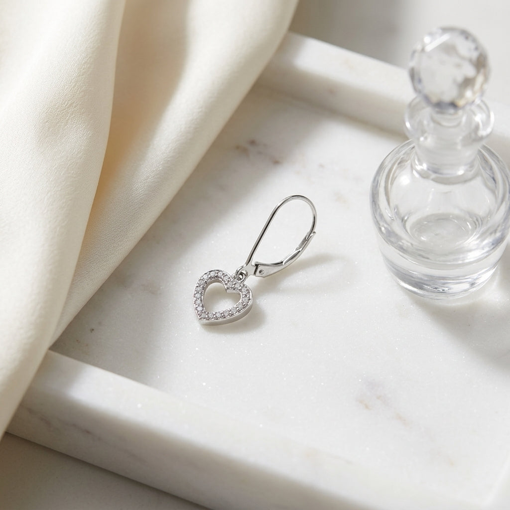 Heart Shaped Diamond Earring In 14k White Gold — atelier still life