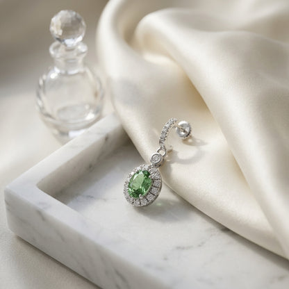 Created Emerald And Diamond Oval Halo Dangle Earrings In 14k White Gold — atelier still life