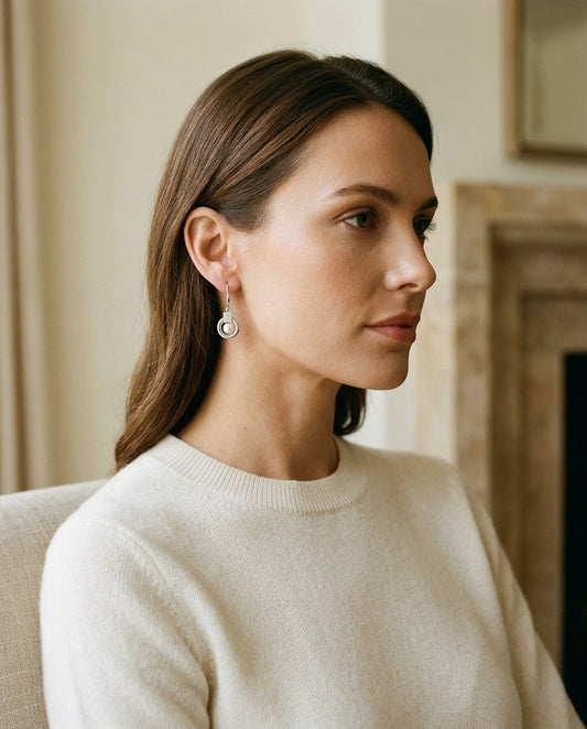 Freshwater Pearl and Diamond Leverback Earrings in 14k White Gold 0.06ctw — portrait close
