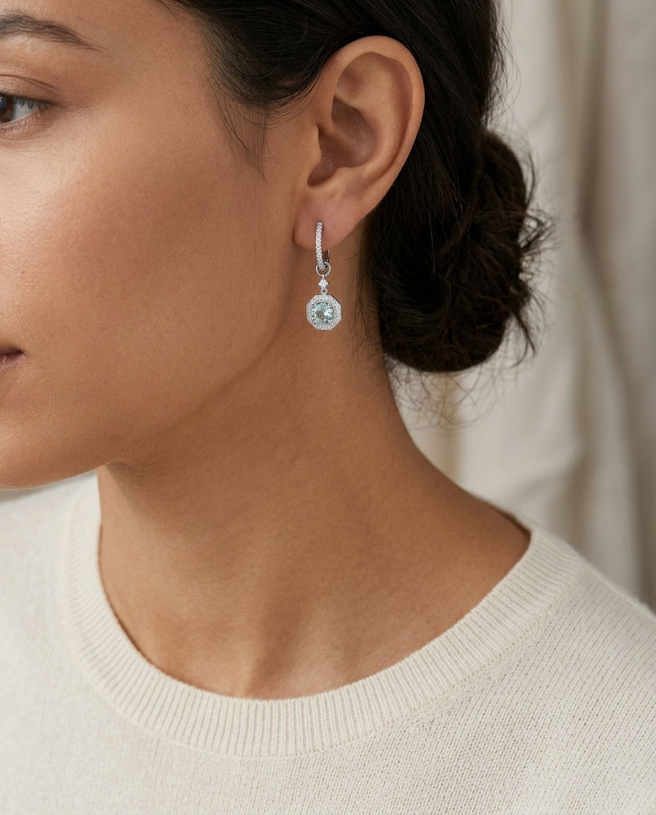 Aquamarine And Diamond Earrings In 14k White Gold (1/3 Ct. Tw.) — editorial close-up