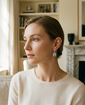 Aquamarine And Diamond Earrings In 14k White Gold — portrait close