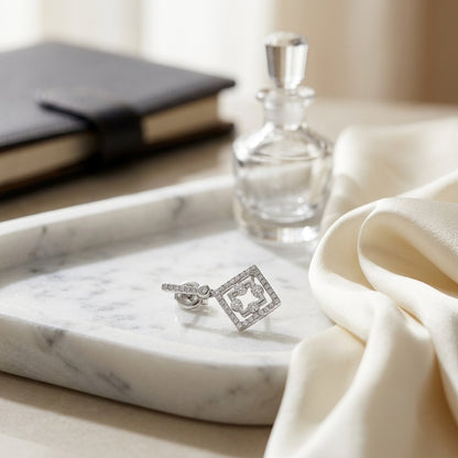 Diamond Double Frame Drop Earrings In 14k White Gold (si) — atelier still life