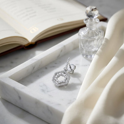 14k White Gold Hexagon Drop Earrings — atelier still life