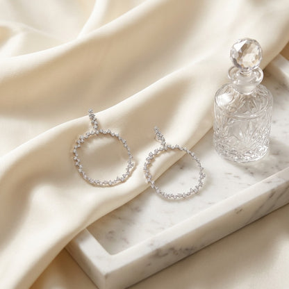 Scattered Diamonds Circle Earrings in 14k White Gold 3-3/8ctw — marble silk