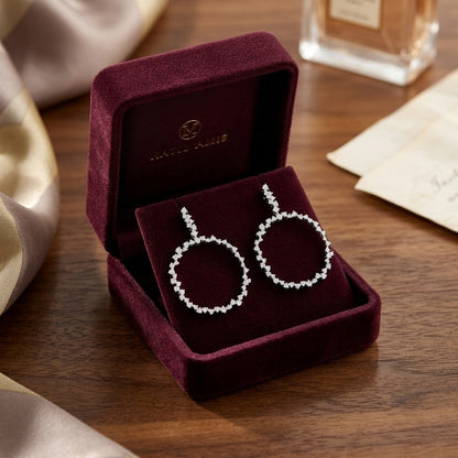 Scattered Diamonds Circle Earrings in 14k White Gold 3-3/8ctw — velvet box