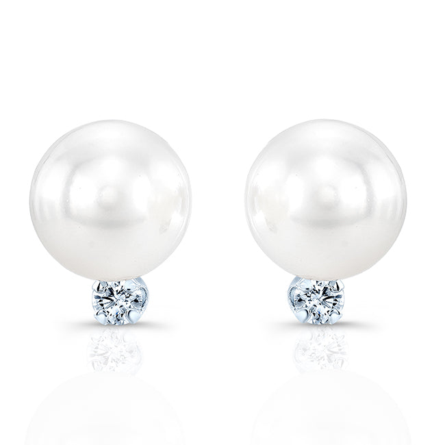 White Cultured Akoya Pearl Earrings In 14k White Gold