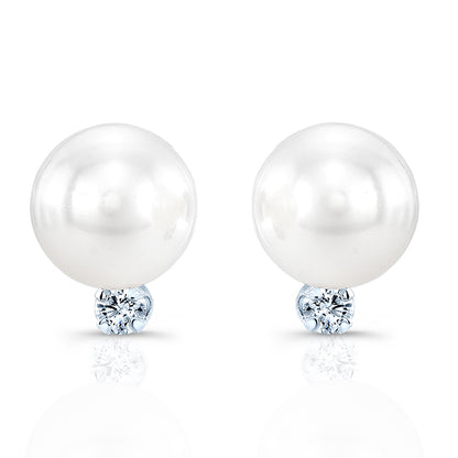 Akoya Pearl & Diamond Earrings In 14k White Gold