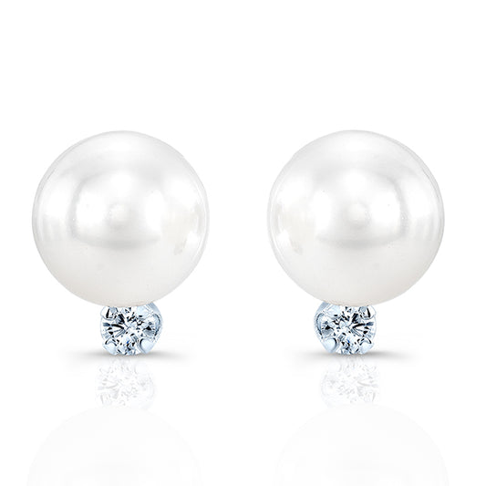 Akoya Pearl & Diamond Earrings In 14k White Gold