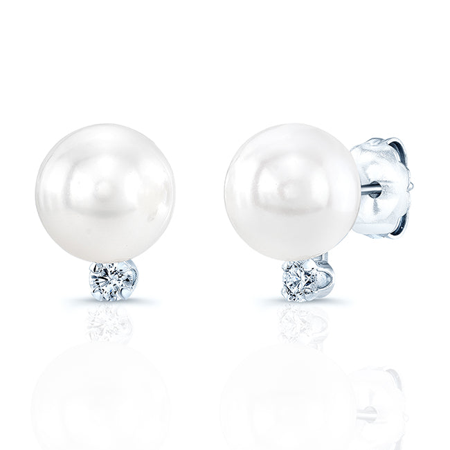 Akoya Pearl & Diamond Earrings In 14k White Gold