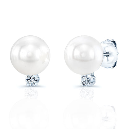 Akoya Pearl & Diamond Earrings In 14k White Gold