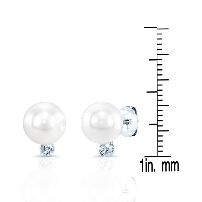 White Cultured Akoya Pearl Earrings In 14k White Gold