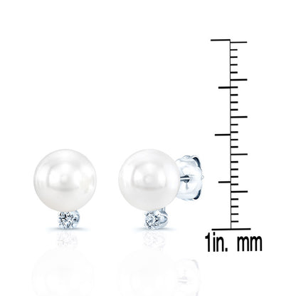 White Cultured Akoya Pearl Earrings In 14k White Gold