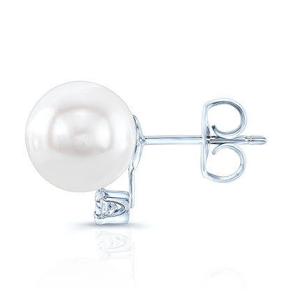 White Cultured Akoya Pearl Earrings In 14k White Gold