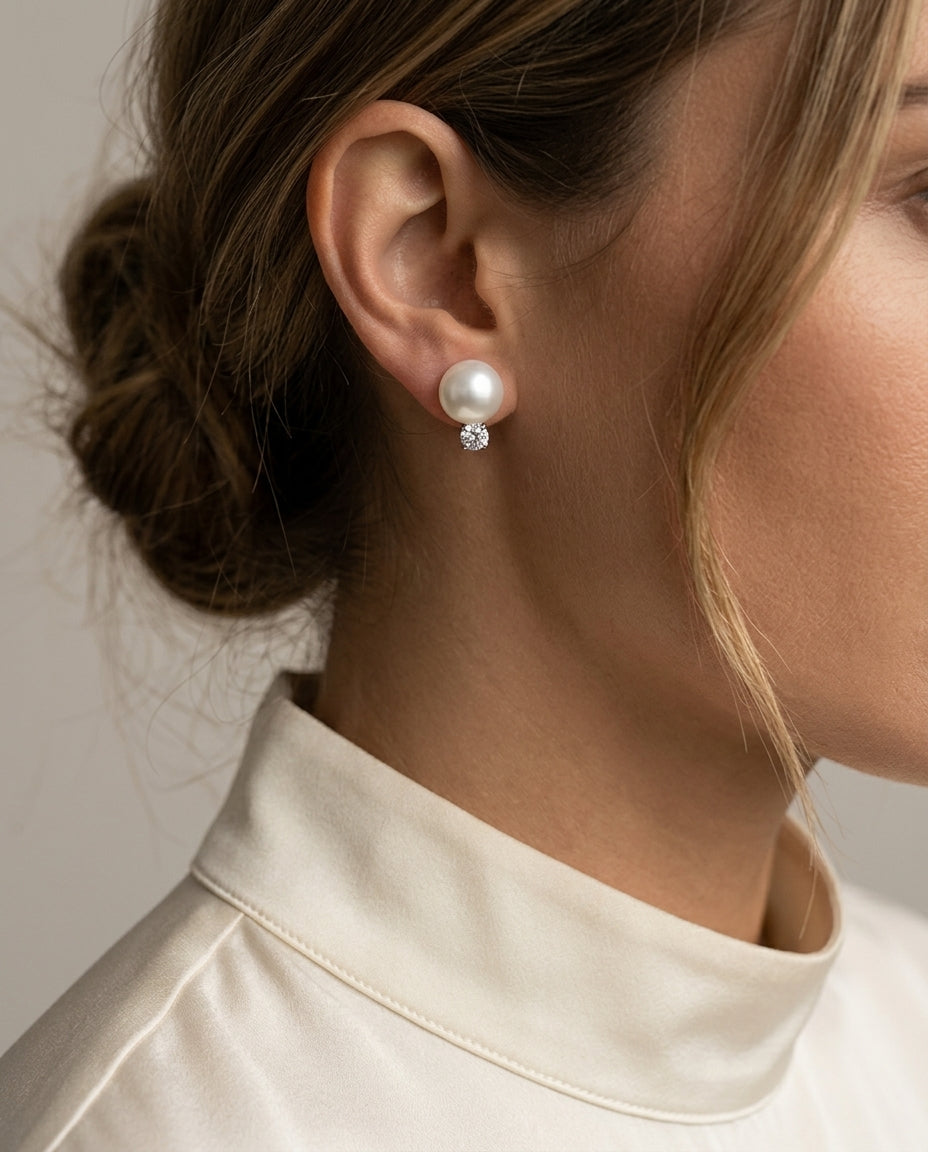 Akoya Pearl & Diamond Earrings In 14k White Gold — editorial close-up