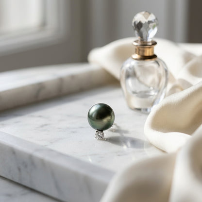 Black South Sea Pearl & Diamond Earrings In 14k White Gold — atelier still life