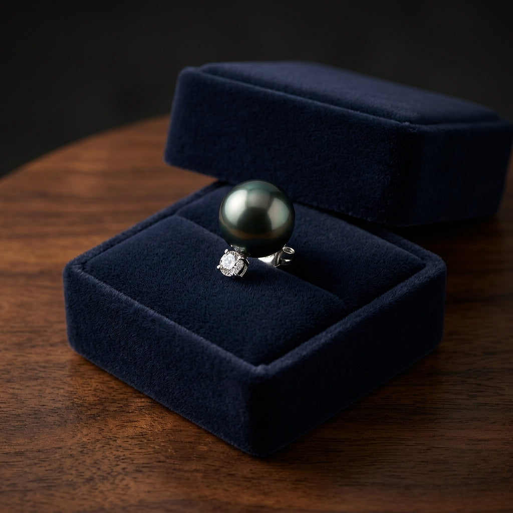 Black South Sea Pearl & Diamond Earrings In 14k White Gold — gift presentation