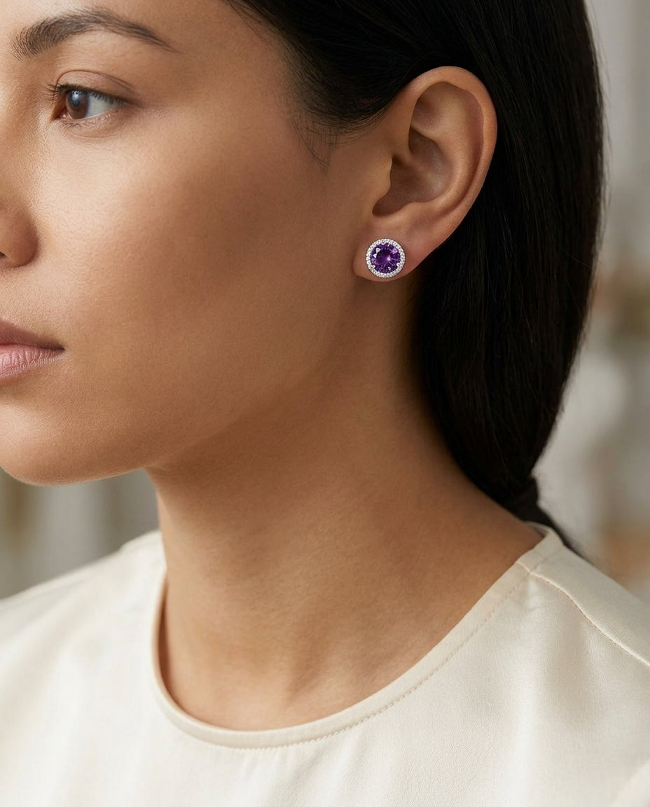 Amethyst & Diamond Earrings — editorial close-up