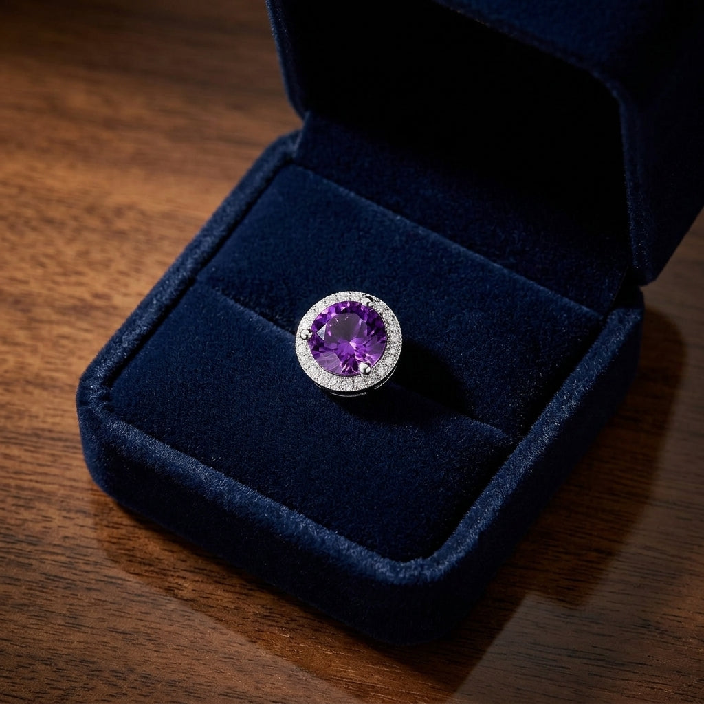 Amethyst & Diamond Earrings — gift presentation