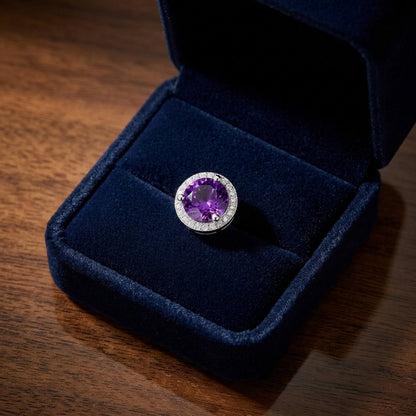 Amethyst & Diamond Earrings — gift presentation