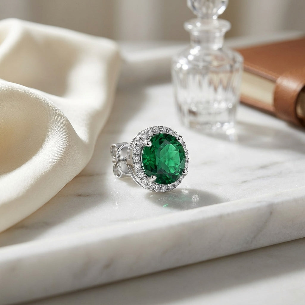 Gemstone & Diamond Halo Earrings — atelier still life