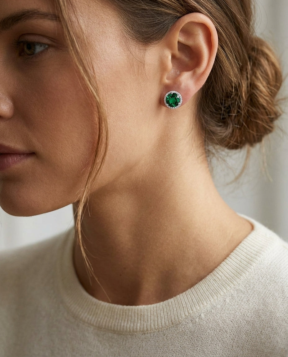 Gemstone & Diamond Halo Earrings — editorial close-up