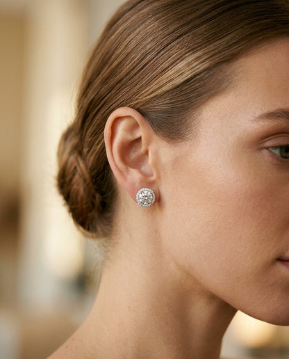 Diamond Round Martini Prong Earrings With Halo Border In 14k White Gold (1-9/10 Ct.tw.) — portrait close