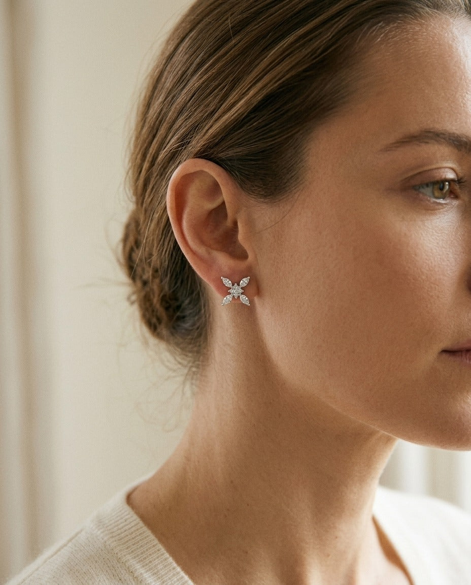 Diamond Marquise Snowflake Earring In 14k White Gold 5/8ctw — portrait close