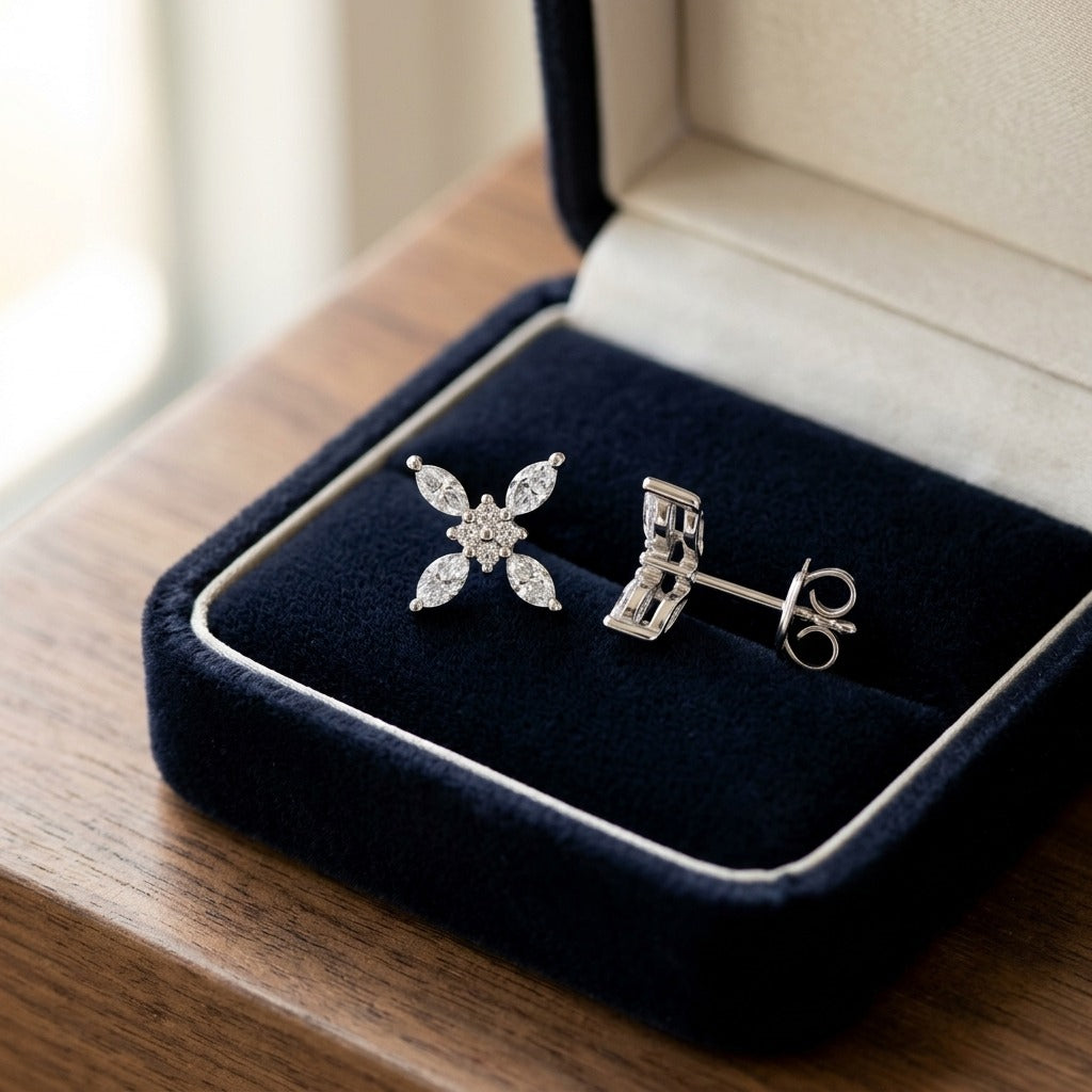 Diamond Marquise Snowflake Earring In 14k White Gold 5/8ctw — velvet box