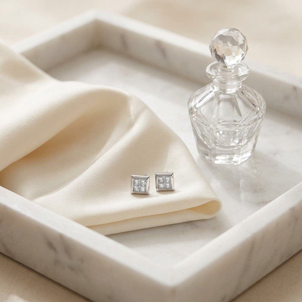 Princess Cut Diamond Earrings in 14k White Gold (1 Ct.tw.) — marble silk