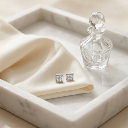 Princess Cut Diamond Earrings in 14k White Gold (1 Ct.tw.) — marble silk