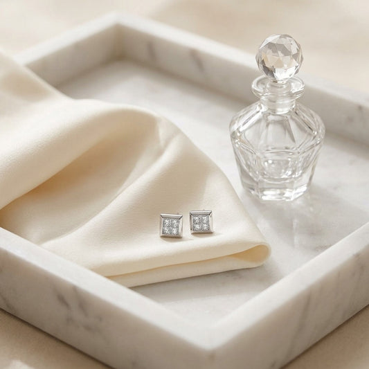 Princess Cut Diamond Earrings in 14k White Gold (1 Ct.tw.) — marble silk