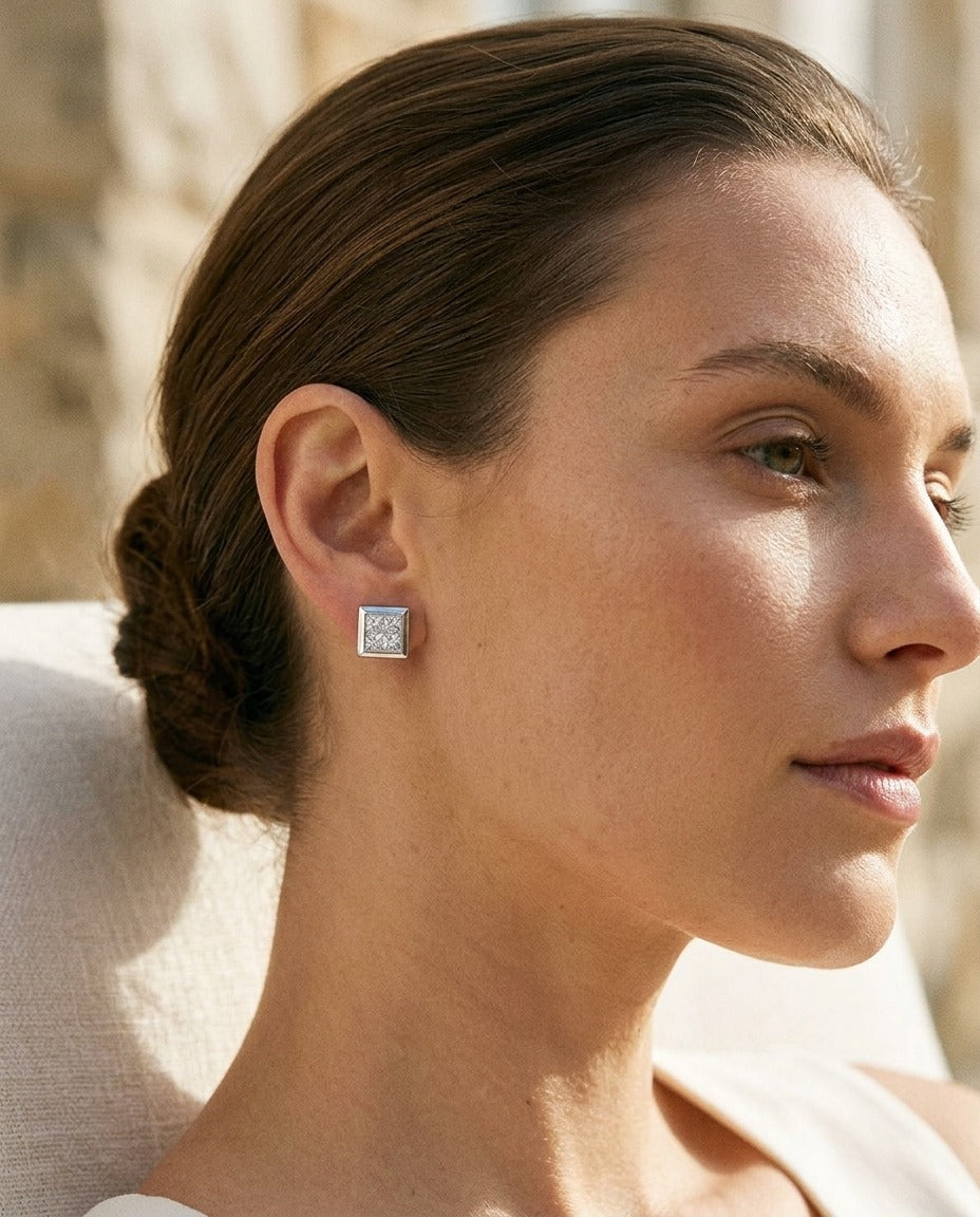 Princess Cut Diamond Earrings in 14k White Gold (1 Ct.tw.) — portrait close