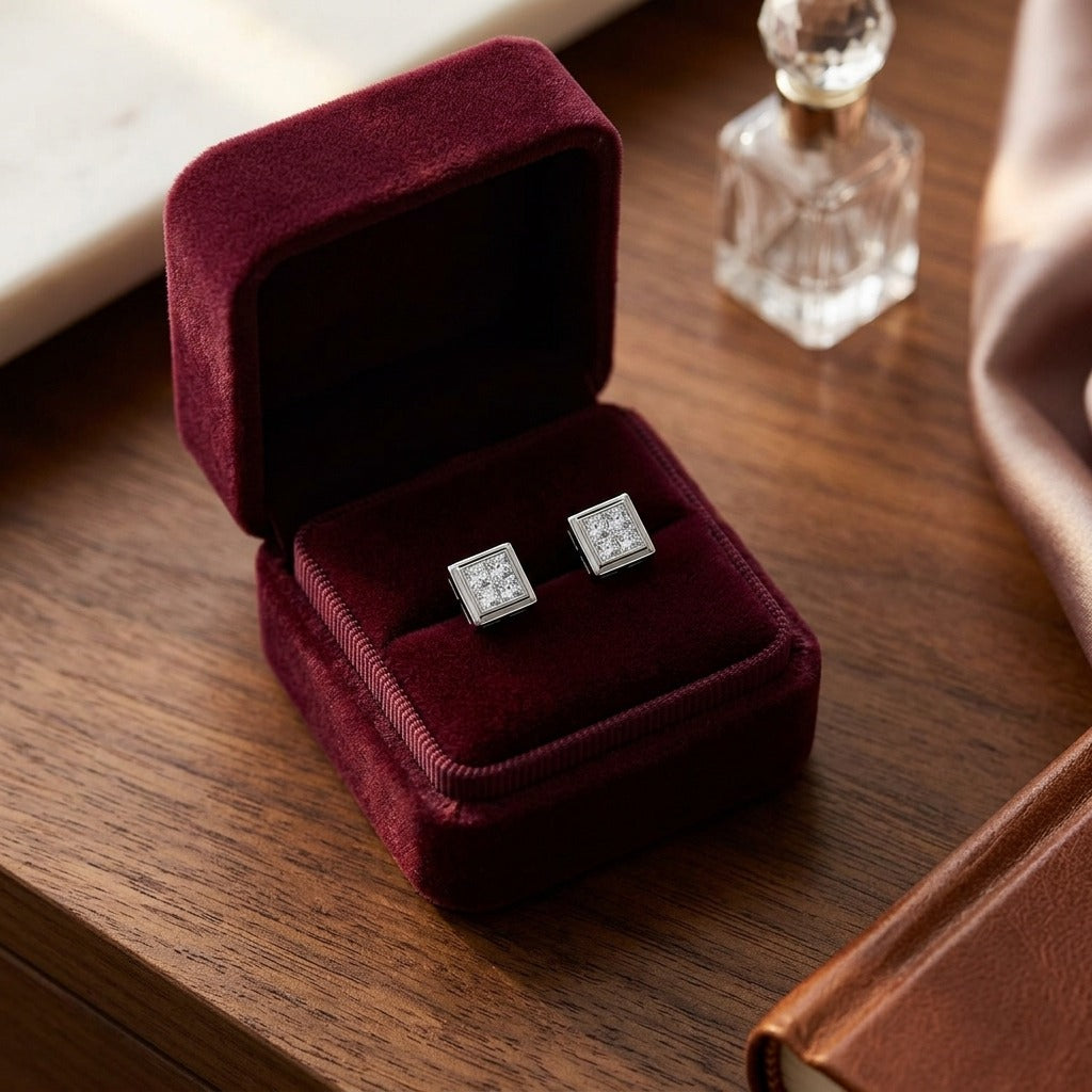 Princess Cut Diamond Earrings in 14k White Gold (1 Ct.tw.) — velvet box