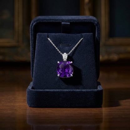 8mm Cushion Cut Amethyst Stud Earrings In 14k White Gold — gift presentation