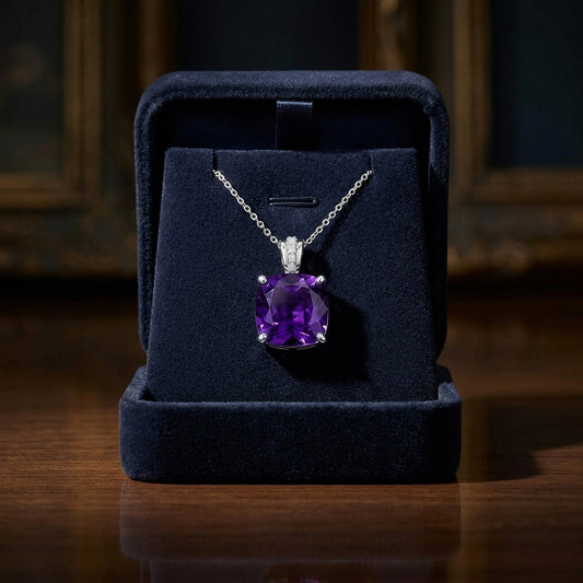 8mm Cushion Cut Amethyst Stud Earrings In 14k White Gold — gift presentation