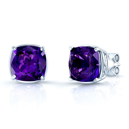 8mm Cushion Cut Amethyst Stud Earrings In 14k White Gold