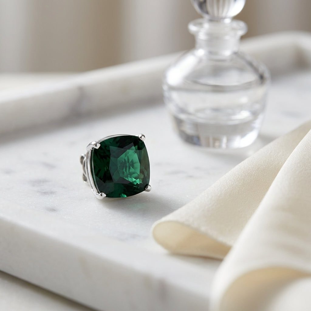 Created Emerald 8mm Cushion Stud Earrings In 14k White Gold — atelier still life
