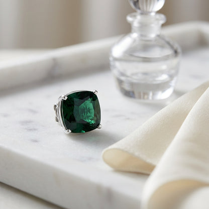 Created Emerald 8mm Cushion Stud Earrings In 14k White Gold — atelier still life